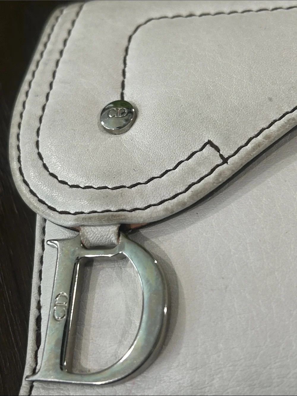 Christian Dior Vintage White Leather Gaucho Saddle Flap Wallet